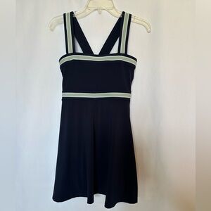 Lou & Grey Navy Athletic Mini Dress Criss Cross Back Striped Trim S